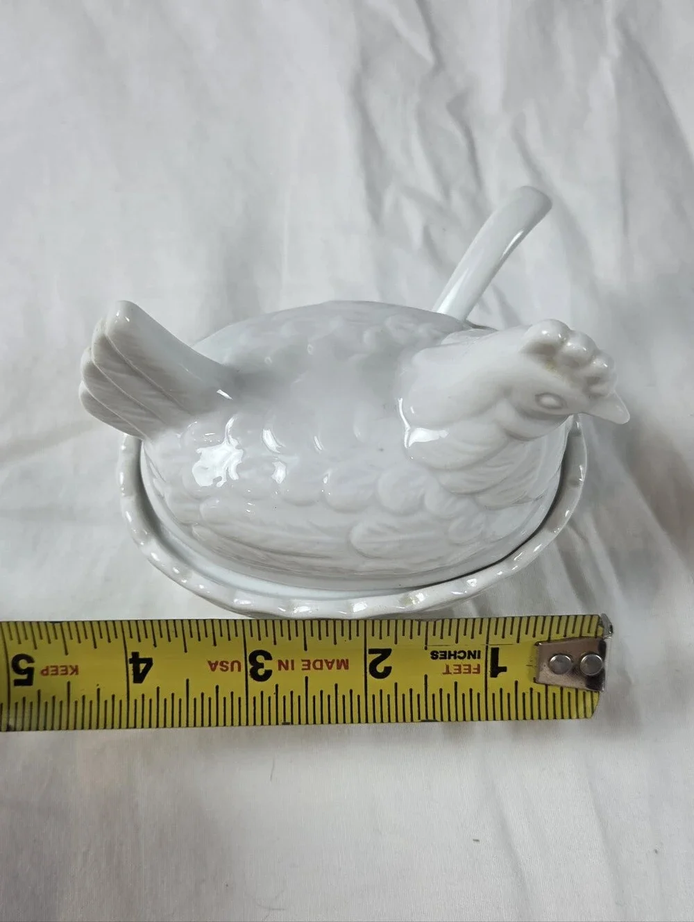 Vintage White Ceramic Nesting Hen Condiment Dish 4